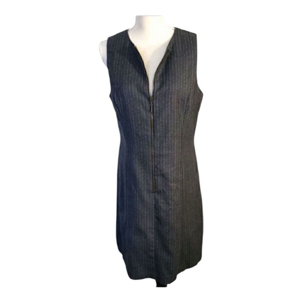 Vintage Rafaella Grey Wool Zipper Front Sheath Dress Size 10 Sleeveless Formal
